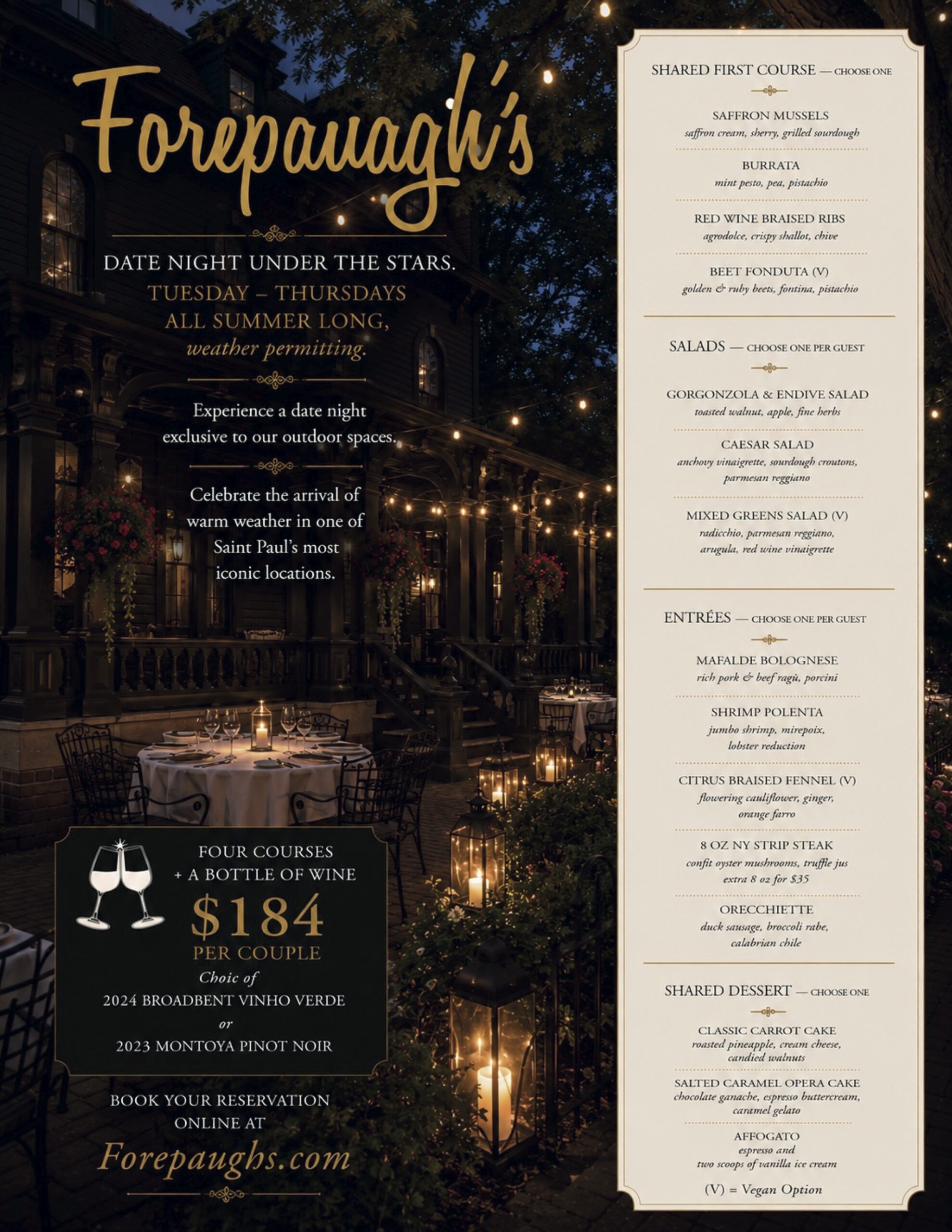 Forepaughs Outdoor Menu